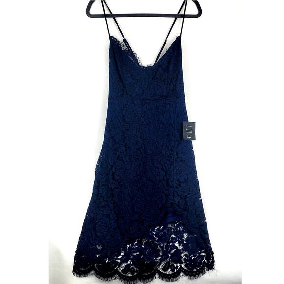 Lulus Flirting with Desire Bodycon Navy Blue Lace Fringe Dress NWT Size XL - Picture 2 of 13